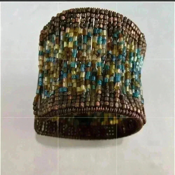 Bracelet cuff brown beaded wide - Picture 3 of 4